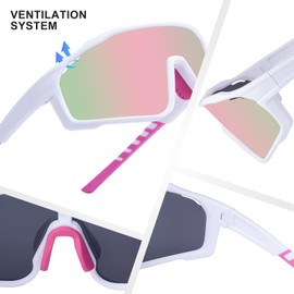 OKH Polarised Cycling Sunglasses for Men Women Outdoor Sports UV400 Protection Driving Fishing Mountain Bike Glasses (White Frame Pink Film Lens)