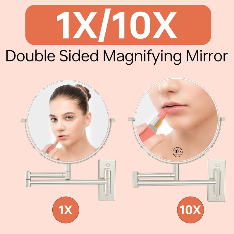 Erlingeryi 8" Wall Mounted Makeup Mirror 1X/ 10x Magnifying Mirror