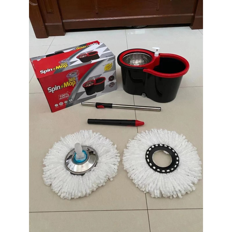 360° Spin Mop and Bucket w/wringer Set +2 Microfiber Refills