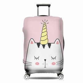 IBILIU Travel Luggage Cover Protector Cute Cat with Unicorn Horn Suitcase Cover Protectors Washable Luggage Suitcase Cover for 25-28 Inch L
