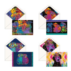 RainCaper Laurel Burch Keepsake 5x7 Blank Stationery Greeting Note Cards With Decorative Envelopes, Gift Boxed Set of 16 | 300 GSM Cardstock (Laurel Burch Dogs)