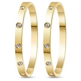 Kenizum 2PCS Designer Love Bracelet For Women, 18K Gold Plated Cubic Zirconia Bangle Bracelets Valentine Christmas Birthday Gift (Gold, 6.54INCH)