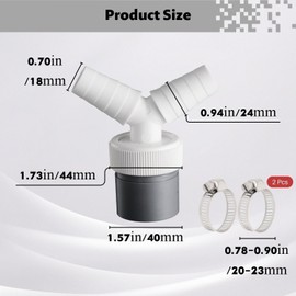 Drain Adaptor for Dishwasher and Washing Machine, 19-24 mm(0.75"-0.95") Double Connection Pipe Thread Y Adapter with 2pcs Hose Clamp for Hose with Input Connector of Outlet 40 mm Pipe