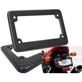 ICBEAMER Racing JDM Style Universal Fit Any Kind of Motorcycle Real Carbon Fiber License Plate Frame [Pack of 1 pc]