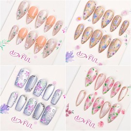 Lovful Spring Collection Handmade Acrylic Press On Nails | 10PCS Reusable,Salon Quality:_Secret Garden Bliss_Nail Bed: L