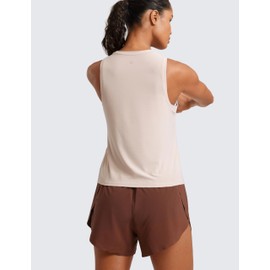 CRZ YOGA Cloudweight Crew Neck Workout Tanks Lightweight Athletic Gym Tops for Women Soft Basic Running Sleeveless Shirts White Opal Small
