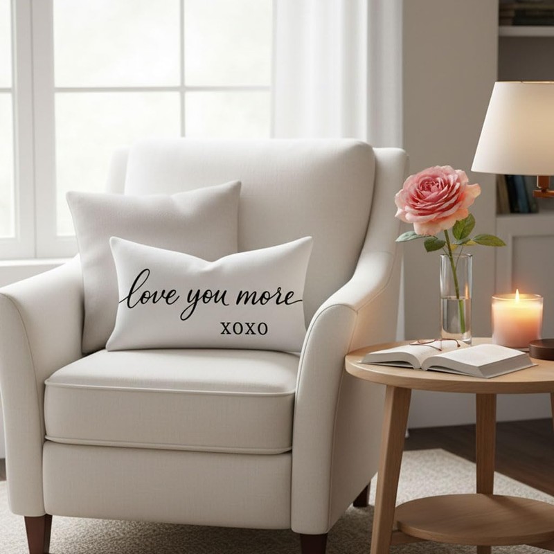 Throw Pillow Covers 12x20 Inch, Love You More XOXO, White