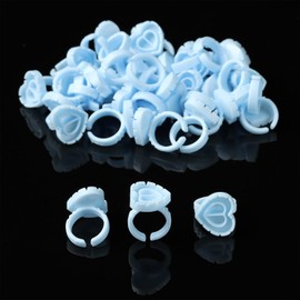 100PCS Glue Rings Lash Glue Holder Heart-Shaped Lash Glue Rings Cups for Eyelash Extension Supply,Round Quick Blossom eyelash glue holder Finger Hand Beauty Tools(Blue)