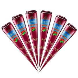 Kaveri 6 x 25g Natural Cones - No PPD & Chemicals - Long Life - Dermatologically Tested - For Creative Decorations, Easy to Apply with Kajal