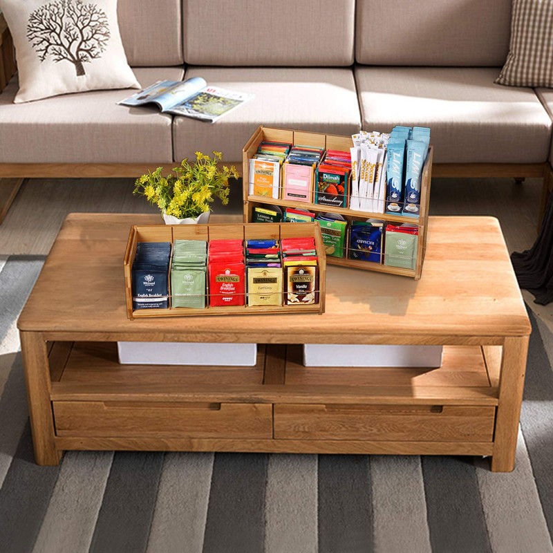 X-cosrack Bamboo Tea Bag Organizer Storage Box, 3 Tier Stackable