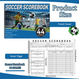AmazingSpark 2 Pcs Soccer Scorebook, 11 x 8.5 Inches Score Keeping Book 44 Games Soccer Stats Tracker League Football Book for Stats Coaches Scorekeepers Adult Youth