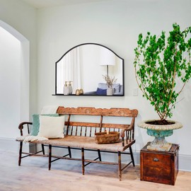 Chende Black Mirror with Shelf, 40'' x 28'' Large Arched Mirror for Fireplace Living Room Decor, Modern Accent Mirror with Metal Frame for Dining Room, Entryway, Bathroom