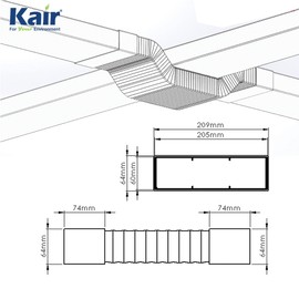 Kair Rectangular Flexible Bend 204mm x 60mm - 500mm Length PVC Hose