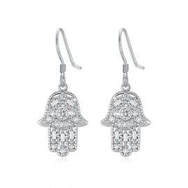 Evil Eye Earrings for Women 925 Sterling Silver Hamsa Hand Dangle Earrings Brithstone Earrings Hamsa Jewelry