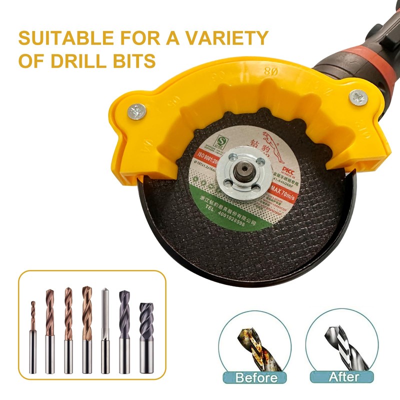 Drill Bit Sharpener Attachment Set, 2 Pack, Yellow Plastic, Multiple