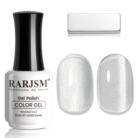 RARJSM Silver Cat Eye Gel Nail Polish Ceramic Translucent Clear White Velvet Glitter Diamond Cateye Gel Polish 15ml Single Bottle with Magnet Stick UV LED Curing Requires Soak Off for Home Salon