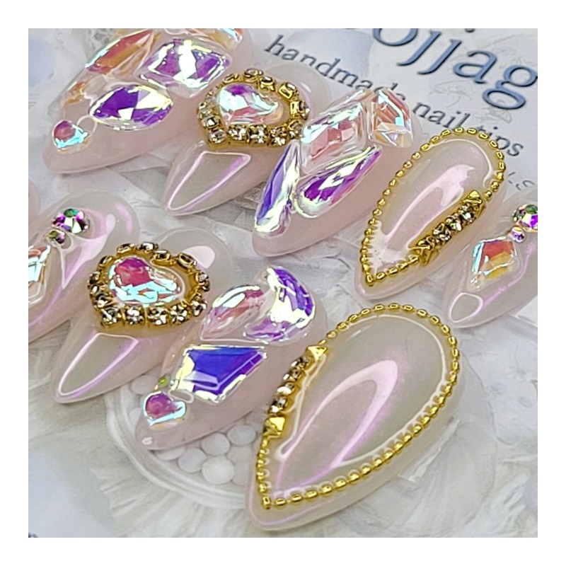 Aurora powder stone handmade nail tip - water drop /