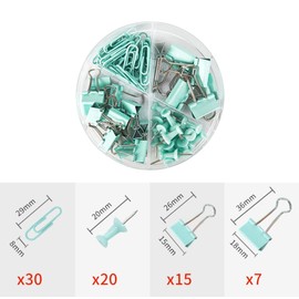 Binder Paper Clips 72Pcs Assorted Sizes Office Clips Set Include Binder Clips, Paperclips, Push Pins, Thumb Tacks for Office Supplies Home School Library Students Kids Gifts