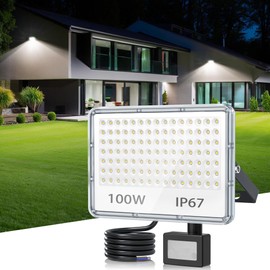 TASINUO LED Spotlight with Motion Sensor Outdoor 100 W, 10000 LM LED Headlight with Motion Sensor, IP67 Waterproof Outdoor Spotlight with PIR, 6500 K Cool White Floodlight for Warehouse, Garden