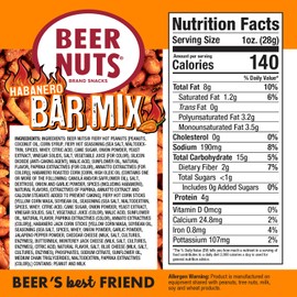 Beer Nuts Habanero Bar Mix, Fiery Hot Habanero Mix Of Peanuts, Corn Sticks & Insane Grain, Spicy Bar Mix for Any Party, Resealable Jar (12oz, Habenero)