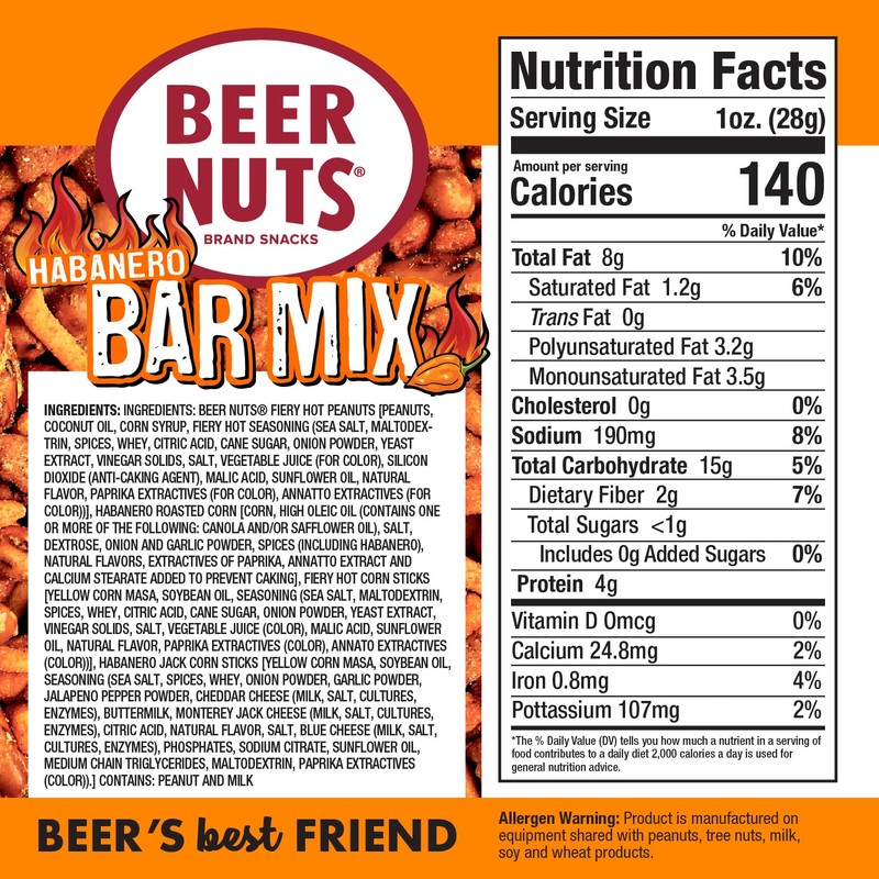 Beer Nuts Habanero Bar Mix, Fiery Hot Habanero Mix Of
