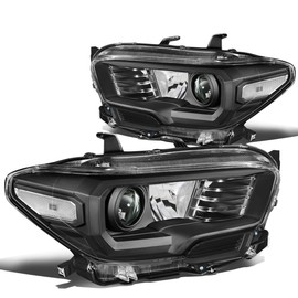 Auto Dynasty Pair of Black Housing Clear Corner Projector Headlights Assembly Lamps Compatible with Toyota Tacoma N300 16-20