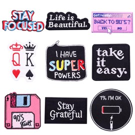 FOSDICK Pack of 9 iron-on patches, embroidered patches, patches for iron-on adults, iron-on patches, children, iron-on patches, patches for sewing, appliqué for clothing, jeans, T-shirt bags