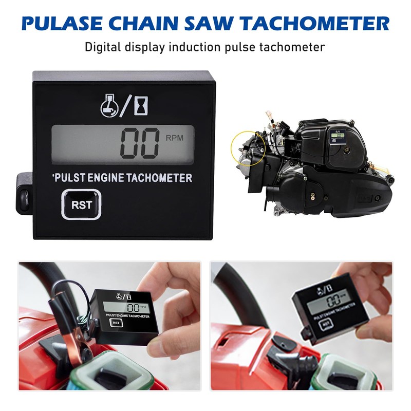 BORDEAG Digital Tachometer Inductive Tachometer: Tachometer Chainsaw with Hour Counter,
