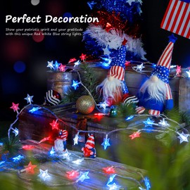 HEYFUNi 4th of July Decorations Star String Lights 33FT 100 LED Patriotic Faity Lights Plug in 8 Modes with Memory,Red White Blue Lights Waterproof for Indoor Outdoor Home Independence Day Tree