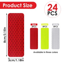 Abeillo 24 Pieces Safety Reflective Stickers, Warning Reflective Stickers Stick-on Car Reflector Sticker Waterproof Reflective Tape Stickers for Vehicle, Bicycles, Motorcycles, 3x 8 cm