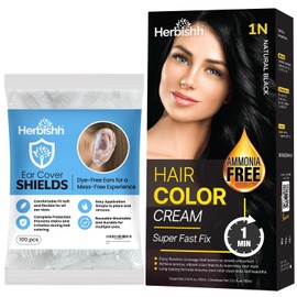 Black Rapid Infusion Hair Color Cream, Permanent Hair Dye in One Minute with Comb Applicator and Hair Color Ear Shield Covers, Reusable Hair Dye Stain Protection 100 pcs Combo Pack