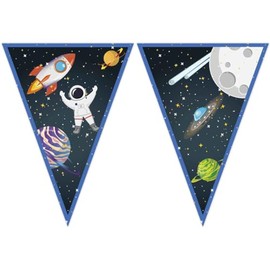 Procos PR93739 Row 9 Triangular Planets Astronaut Rocket Space Party Flags FSC Paper Spinning Bunting, White