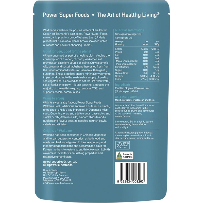 Power Super Foods Wakame Leaf Certified Organic 25g
