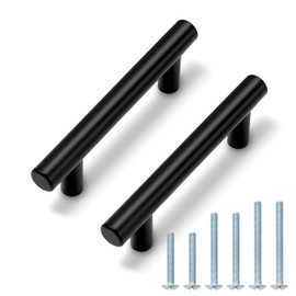 Probrico 10 Pack 2.5" Hole Center Kitchen Cabinet Handles, Euro T Bar Black Drawer Pulls Cabinet Pulls, Stainless Steel Cupboard Dresser Handles, 4" Length