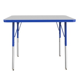 Factory Direct Partners FDP Rectangle Activity School and Office Table (24 x 36 inch), Standard Legs with Swivel Glides, Adjustable Height 19-30 inches; Quick Ship Single Box - Gray Top and Blue Edge