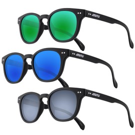 AEANU 3-Pack Polarized Sunglasses for Teens Young Women – UV400 Color Mirror Lenses, Matte Round Frame Small Faces Driving,Beach,Outdoors (GREEN/BLUE/SILVER)