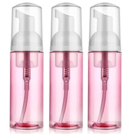 3 Pack Foam Pump Bottle Travel 60 ml/2 oz Small Size Mousse Foaming Soap Dispenser, Clear Plastic Foam Soap Dispenser Mini Empty Refillable Pump Containers (Pink)
