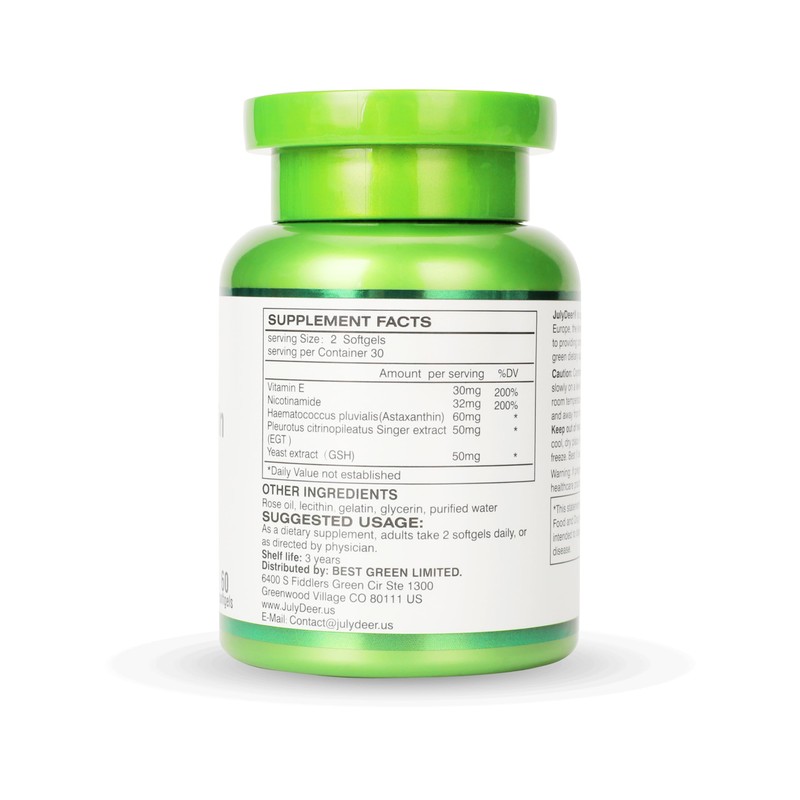 JulyDeer Astaxanthin 6 mg Per Serving, 60 Softgels – Double