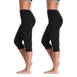 caringgarden 2 Pack High Waisted Yoga Capris for Women Stretchy Cropped Leggings Lightweight Gym Tights Black