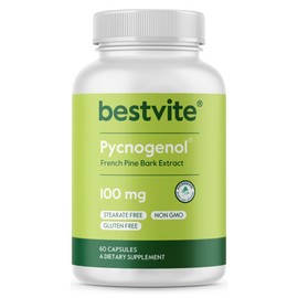 BESTVITE Pycnogenol 100mg (60 Capsules) - French Maritime Pine Bark Extract - No Stearates - Gluten Free - Non GMO