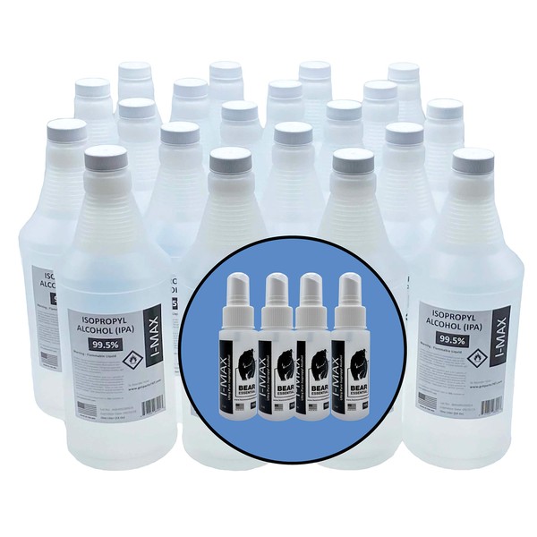 High Purity USP Grade Isopropyl Alcohol 99.5+% - 20 Liters - More Than 5 Gallons - Includes FOUR 2 OZ USP Grade IPA 70% Spray Bottles - Made in USA