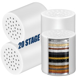 20 Stage Shower Filter Replacement Cartridge - Water Filter Cartridge for Hard Water, Chlorine, Heavy Metals, High Output Shower Water Softener (4)