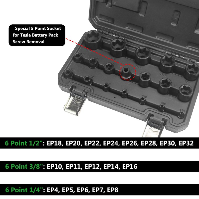 19pc External Torx Plus Socket Set 6 Point EP Socket