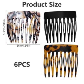 6Pcs Hair Combs Set - French Twist Side Clips with Strong Hold & Non-Slip Grip Perfect for Women's Updo Bun Chignon Hairstyles - Hair Styling Accessories (Black/Dark Leopard/Onyx)