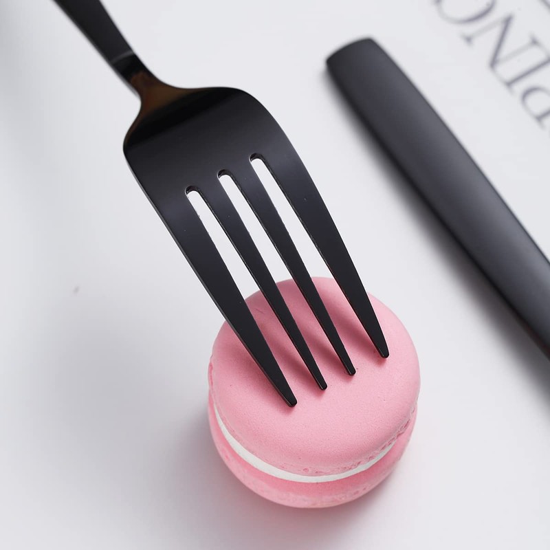 Black Dinner Forks 6 Pieces, Kyraton Titanium Gold Plated Stainless