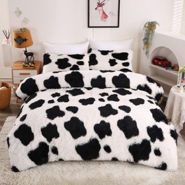 chovy Faux Fur Cow Print Milk Colorful Comforter Cover Duvet Cover Queen - 3PC Bed Set Ultra Soft Plush Flannel Velvet Fluffy Fuzzy Bedding（Duvet Cover x 1 Pillowcases x 2）