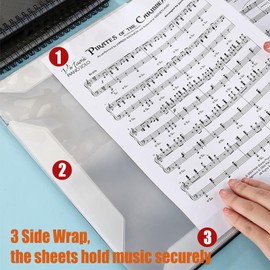 MUROAD A4 Sheet Music Folder, Sheet Music Holder Allow Annotations, Eliminate Glare, 60 Pages Spiral Sheet Music Binder Organizer, Sheet Music Storage,Blue