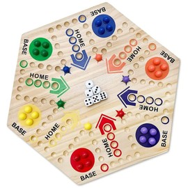 Original Marble Board Game Wooden Double Sided Fast Track Board Game with 24 Marbles for 6 Players Family Friends and Party