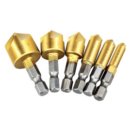 APLUS Countersink drill bits Hex Shank HSS Counterbore Reamer Countersink Chamfer Counter Sink Bit Set 6Pcs 5 Flute 90 ° Meter for Wood 1/4 19 mm