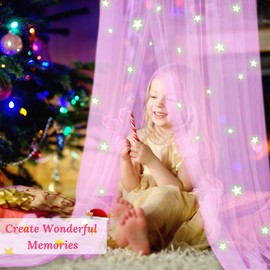 South To East Bed Canopy with Fluorescent Stars Glow in the Dark Mosquito Net for Baby Kids Boys Girls Daughter Galaxy Bed Canopy for Baby Crib Crib Pink